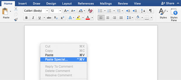 Microsoft Word Copy & Paste Unformatted Text